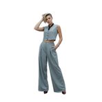 homa vedad Kadın Gri İKİLİ Takım – Yelek + Geniş Paça Pantolon + Kalem Pantolon – Şık Modern Set Gri-36