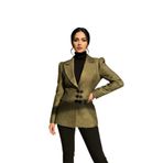 homa vedad Kadın Yeşil Kruvaze Düğmeli Slim Fit Blazer Ceket Haki-34