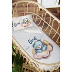 Homamia Isme Özel Anne Yanı 60X100 Beşik Uyku Nevresim Takımı Buluttaki Mavi Ayı - 60 x 100 cm - Beyaz