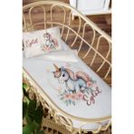 Homamia Isme Özel Anne Yanı 60X100 Beşik Uyku Nevresim Takımı Çiçekli Unicorn - 60 x 100 cm - Beyaz