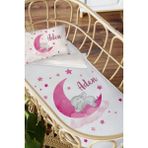 Homamia Isme Özel Anne Yanı 60X100 Beşik Uyku Nevresim Takımı Pembe Fil - 60 x 100 cm - Beyaz