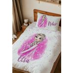 Homamia İsme Özel Baskılı %100 Pamuk Tek Kişilik Nevresim Takımı Pembe Elsa