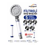 Hombak 5 Fonksiyonlu Filtreli Duş Başlığı – Yüksek Basınçlı, Kireç Önleyici, Şeffaf Gövdeli + 1 Adet Yedek Filtre Hediyeli