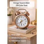 Hombak Vintage Nostaljik Işıklı Bakır Renk Çalar Saat Masa Saati