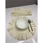 Home %100 Pamuklu Bej Ham Keten Fırfırlı 6’lı Amerikan Servisi Yuvarlak 40CM - 40 x 40
