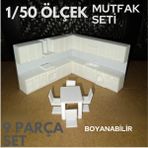 Home 1/50 Ölçek Mimari / Içmimari Tefriş Diorama Mutfak Mobilya Seti - Beyaz