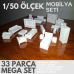 Home 1/50 Ölçekli Beyaz Plastik Mimari İç Mimari Maket Diorama Mobilya Seti 33 Parça - 001 - Beyaz