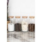 Home 4'lü Ahşap Kapaklı Vakumlu Saklama Kabı Çay&Şeker&Tuz&Kahve Kavanozu 1300Ml