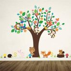 home accessories çocuk odası renkli ağaç orman tilki maymun ayı kirpi tavşan duvar süsleme sticker pvc