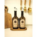 Home Ahşap Stantlı 2'li Amber 500 ml Cam Ayçiçek Yağı Zeytinyağı Şişesi Yağdanlık - Kahverengi
