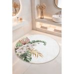 Home Beyaz Orkide ve Tropikal Yaprak Desenli Kaymaz Tabanlı Yıkanabilir Banyo Halısı