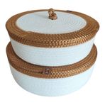 Home Decors By Özlem 2'li Ekru Bakır Kapaklı Sepet Takımı Düzenleyici Organizer Dekorasyon 27x9cm/25x8cm