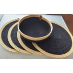 Home Decors By Özlem 4 Kişilik 5 Parça Supla Takımı Amerikan Servis Siyah Gold Sepet Tabak Altlığı Hasır Mutfak Sunum - Siyah - Altın - 33 x 33 cm