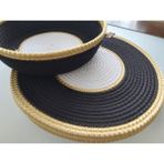 Home Decors By Özlem 4 Kişilik 5 Parça Supla Takımı Amerikan Servis Siyah Gold Tabak Altlığı Bardak Altlığı Sepet Hasır - 33 x 33 cm - Siyah - Beyaz - Gold