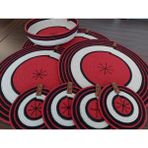 Home Decors By Özlem 4 Kişilik 9 Parça Amerikan Servis Supla Takımı Tabak Altlığı Bardak Altlığı Hasır Sepet Mutfak Sunum - 34 x 34 cm - Kırmızı - Ekru - Siyah
