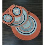 Home Decors By Özlem 4 Kişilik 9 Parça Amerikan Servis Supla Takımı Tabak Altlığı Bardak Altlığı Sepet Mutfak Hasır Sunum - Turuncu - 33 x 33 cm