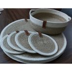 Home Decors By Özlem 4 Kişilik 9 Parça Amerikan Servis Supla Takımı Tabak Bardak Altlığı Hasır Sepet Hediye Mutfak Sunum - Hasır - Ekru - 33 x 33 cm