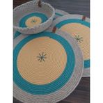 Home Decors By Özlem 4 Kişilik 9 Parça Amerkan Servis Hasır Supla Takımı Tabak Altlığı Bardak Altlığı Hasır Sepet Mutfak - 34 x 34 cm - Yeşil - Sarı - Hasır