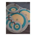 Home Decors By Özlem 4 Kişilik 9 Parça Amerkan Servis Hasır Supla Takımı Tabak Altlığı Bardak Altlığı Hasır Sepet Mutfak Hasır&Yeşil&Sarı