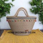 Home Decors By Özlem Günlük Hasır Çanta Plaj Çantası El Çantası El Emeği Handmade Tasarım Tarz Yaz Moda ÇANTA-35X20CM - 35 x 20 cm