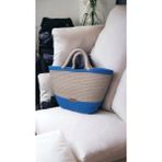 Home Decors By Özlem Günlük Hasır Çanta Plaj Çantası El Çantası El Emeği Handmade Tasarım Tarz Yaz Moda ÇANTA-35X20CM - Hasır - Mavi - 35 x 20 cm