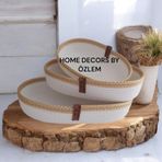 HOME DECORS BY ÖZLEM, Hasır Sepet, Oval Hasır Sepet Seti, 3 Parça, Dekoratif Düzenleyici, organizer, Saklama Kutusu, 3'lü hasır sepet takımı, saklama kutusu, dolap içi düzenleyici (Beyaz-Gold)