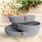 HOME DECORS BY ÖZLEM, Hasır Sepet, Oval Hasır Sepet Seti, 3 Parça, Dekoratif Düzenleyici, organizer, Saklama Kutusu, 3'lü hasır sepet takımı, saklama kutusu, dolap içi düzenleyici (Gri)