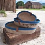 HOME DECORS BY ÖZLEM, Hasır Sepet, Oval Hasır Sepet Seti, 3 Parça, Dekoratif Düzenleyici, organizer, Saklama Kutusu, 3'lü hasır sepet takımı, saklama kutusu, dolap içi düzenleyici (Hasır-Saks Mavisi)