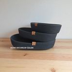 HOME DECORS BY ÖZLEM, Hasır Sepet, Oval Hasır Sepet Seti, 3 Parça, Dekoratif Düzenleyici, organizer, Saklama Kutusu, 3'lü hasır sepet takımı, saklama kutusu, dolap içi düzenleyici (Siyah)