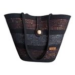 Home Decors By Özlem Omuz Çantası Hasır Çanta Plaj Çantası Günlük Çanta Handmade El Emeği Siyah-Bakır-Gümüş
