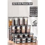 Home Dina 64 Parça Kare Erzak Ve Bakliyat Saklama Kabı Baharat Seti 8x(300ML500ML1100ML1700ML) Etiketli