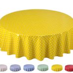Home Direct Yuvarlak Muşamba PVC Silinebilir Masa Örtüsü 160 cm 62 inç Küçük Puantiyeli Sarı