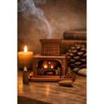 Home 🔥 El Yapımı Mini Şömine Tütsülük 12x12 cm – Taş Tozu Dekoratif Obje – Konik Tütsü Uyumlu