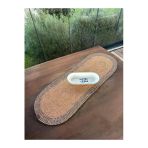 Home İnn El Yapımı Görünümlü Modern Dokulu Mavi/Natural Oval Runner – Masa Üstü Dekor 35 X 100 Cm