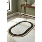 Home İnn Modern İskandinav Oval Halı Siyah Çerçeveli Krem Dekoratif Salon Halısı 90X150 Cm Minimal Halı