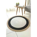 Home İnn Modern İskandinav Yuvarlak Halı Siyah Çerçeveli Krem Dekoratif Salon Halısı Minimal Halı