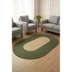 home inn Modern Oval Halı Yeşil & Natural | Dekoratif Şık Salon Halısı | Minimal & Bohem Ev Dekoru