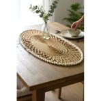 Home İnn Oval Modern Runner - 85X35 Cm Örme Model Masa Örtüsü - Naturel Beyaz Desenli Runner