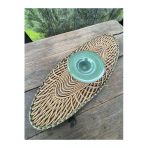 Home İnn Oval Modern Runner - 85X35 Cm Örme Model Masa Örtüsü - Naturel Yeşil Desenli Runner