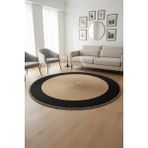 Home İnn Yuvarlak Halı Siyah Çerçeveli Natural | Modern Premium Salon Halısı | Kontrast Şık Dekor - Natural - Siyah - 150 x 150 cm