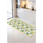 Home Limon ve Yaprak Desenli Canlı Renkli Şık Dekoratif Mutfak Halısı