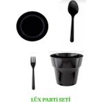 Home Lüx Parti Seti Siyah Plastik Tabak- Bardak-Kaşık-Çatal 25'li