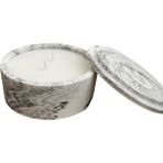 Home Mermer Desenli Kapaklı Silindir Dekoratif Beton Mum - Beyaz - 1 Adet