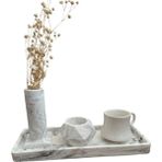 Home Mermer Desenli Kare Kahve Sunum Tepsisi & Tealight Dekoratif Beton Mum&tütsülük - Gri-Beyaz - 1 Adet