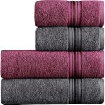Home Molly Çift Renk Banyo Havlusu, 4'lü Paket 2 Parça (70X135),2 Parça (50X85) Yumuşak ve Emici, Kaliteli Günlük Kullanıma Uygun %100 Pamuk Havlu(Mürdüm-Gri)