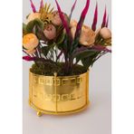 Home Mor Şakayık ve Krem Gül Aranjmanı, Gold Silindir Tasarım, 51-80 cm, Özel Gün Çiçeği, Dekoratif Buket