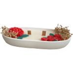 Home Oval Beyaz Saksıda Çiçek Bahçesi Dekoratif Kokulu Mum - Pembe - Beyaz - 1 Adet