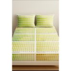Home Pamuk Saten Çift Kişilik Lastikli Çarşaf ve 2 Adet Yastık Kılıfı (Kartela Baskılı) - Beyaz - Yeşil - 180x200