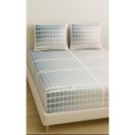 Home Pamuk Saten Çift Kişilik Lastikli Çaşraf ve 2 Adet Yastık Kılıfı (Kartela Baskılı) - Beyaz - Mavi - 180x200