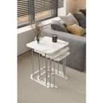 Home Plus Mobilya 3' Lü Kare Zigon Sehpa Gümüş Ayak Beyaz Mermer Desen 18 Mm Mdf